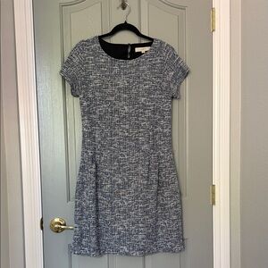LOFT Blue and White Short-Sleeve Textured Mini Dress